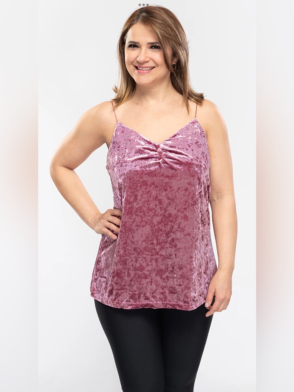 Crushed Velvet Spaghetti Strap Cami-Pink